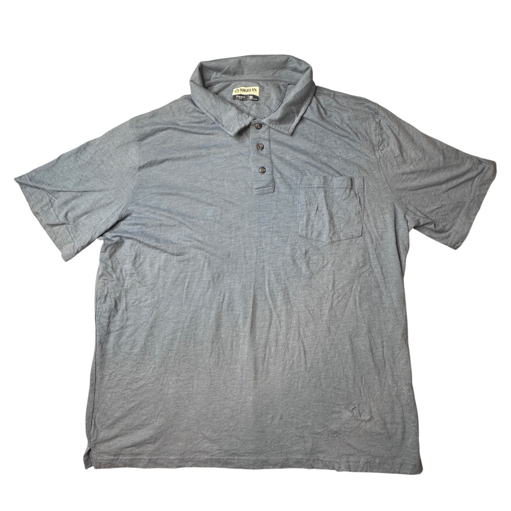 Magellan‎ Polo Shirt Men 2XL Blue Heathered Short Sleeve Classic Fit Pocket Hole